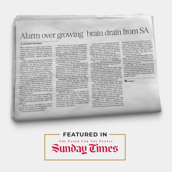 Sunday-Times_Alarm Over Growing Brain Drain From SA